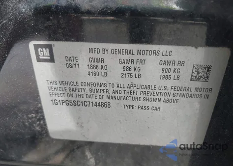 2012 Chevrolet Cruze 2Lt from USA, damaged, VIN 1G1PG5SC1C7144868